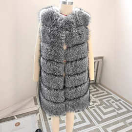 厂家皮草 定制外贸跨境新款欧美仿狐狸毛外套拼接中长款高档