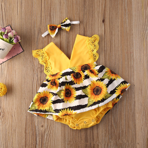 Baby girl dress summer dress one-year-old princess skirt triangle crawling clothes cute fashionable short-sleeved butt skirt baby skirt