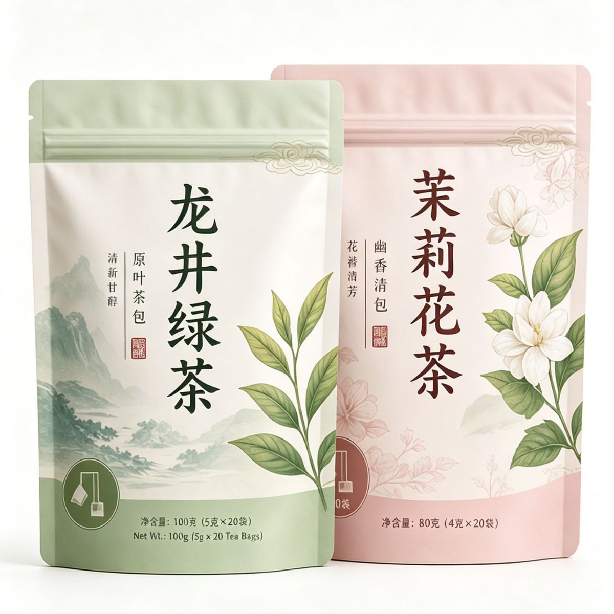 Customized Tea Packaging Bags with Window, Self-Standing Zipper Bags, Tea Bags, Kraft Paper Bags, Aluminum Foil Bags, Support Small Batch Customization