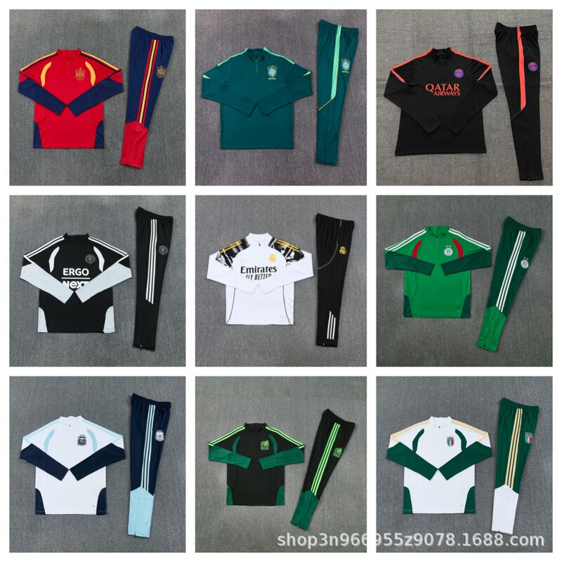 2627 New Wholesale Football Uniforms for National Teams, Adult Half-Zip Long-Sleeve Training Suits for Major Clubs