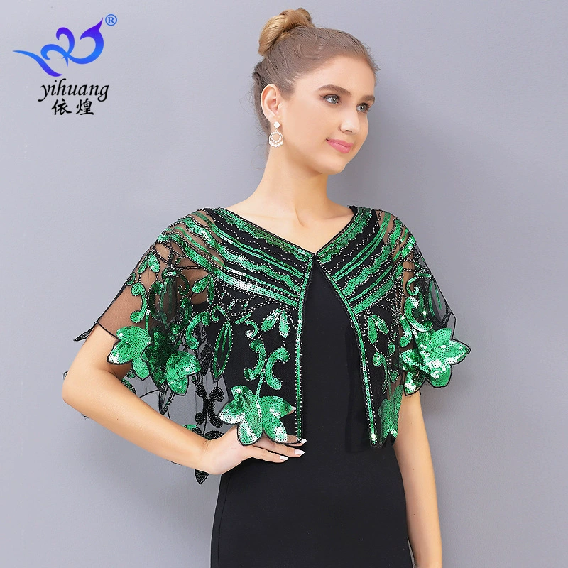 Новая сетка с блестками шаль Cheongsam платье жилет короткий блестками верхняя одежда мяч тонкий плащ