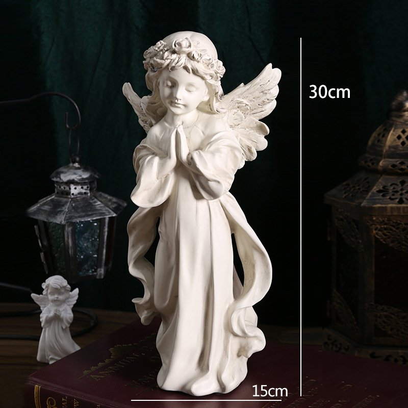 Adornos de ángel retro de estilo europeo, decoración de mesa de niña angelito de plástico de resina americana