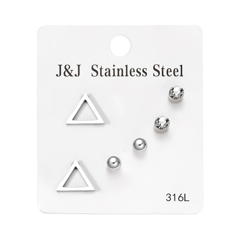 Hot Selling New 3 Pairs Of Heart-shaped Diamond Inlaid Combination Card Set Korean Version Fashionable Earrings_voghion.com