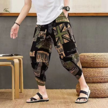 夏季古风男7分裤休闲大码宽松中国风运动哈伦裤马裤嘻哈学生裤
