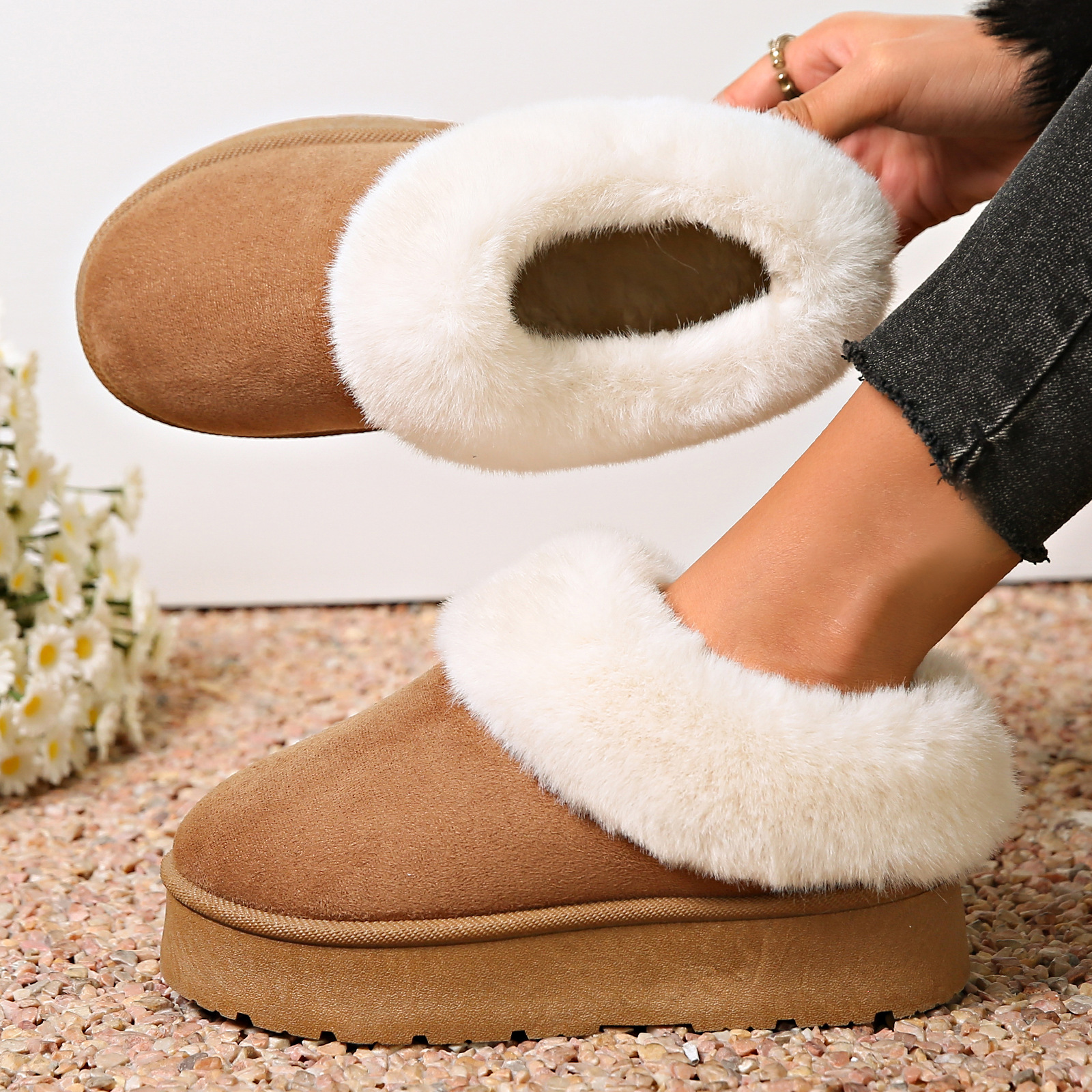 Plush women's cotton shoes short tube and warm women's snow boots_voghion.com
