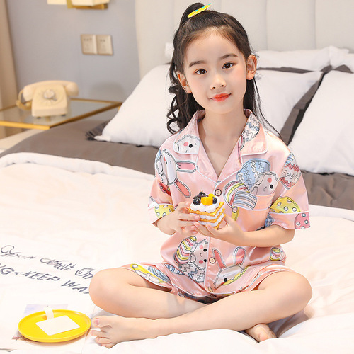 Children's home clothes suit summer thin boys and girls short-sleeved three-quarter pants air-conditioned clothes 3-8 children's pajamas