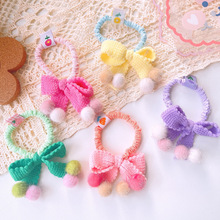 韓系可愛針織蝴蝶結發繩少女心甜美毛線兒童發圈寶寶毛球頭繩發飾