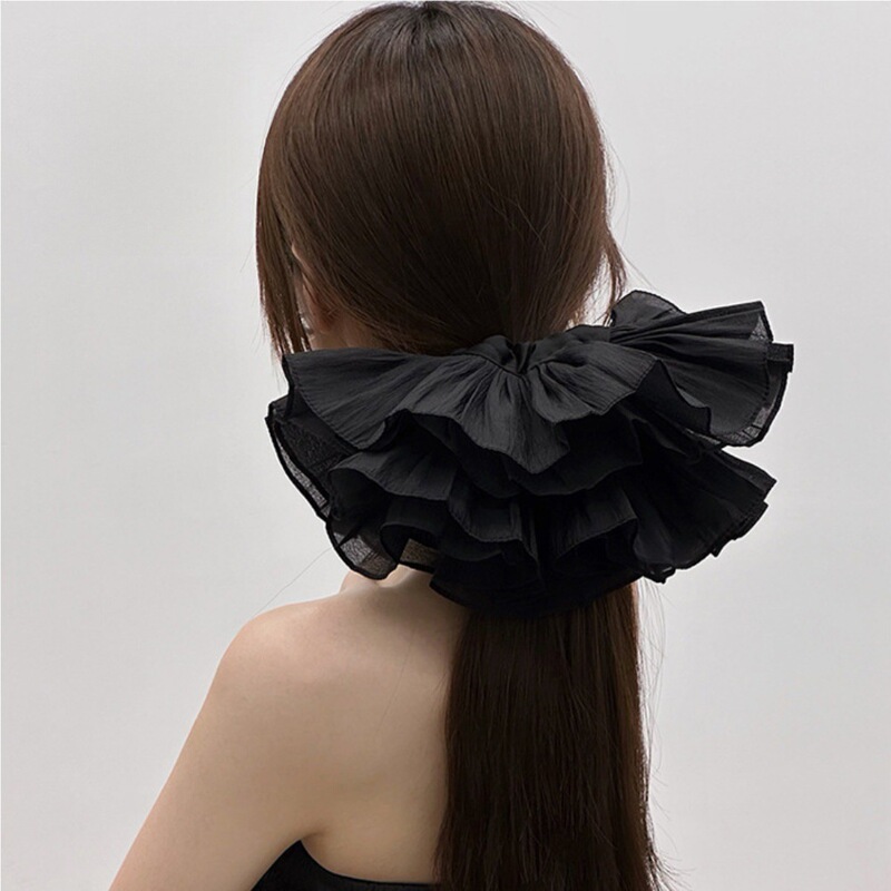 Korean Style Oversized Pleated Double-Layer Hair Ring Large Bowel Ring Women's Retro Bride Wedding Headwear Hair Accessories Simple and Emotional