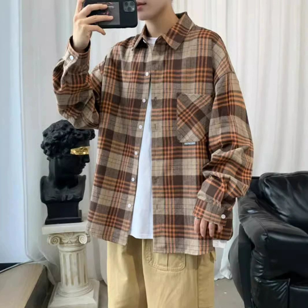 Весенние и осенние клетчатые рубашки с длинными рукавами мужские свободные корейские модные студенческие кардиганы повседневные ретро носить клетчатые рубашки