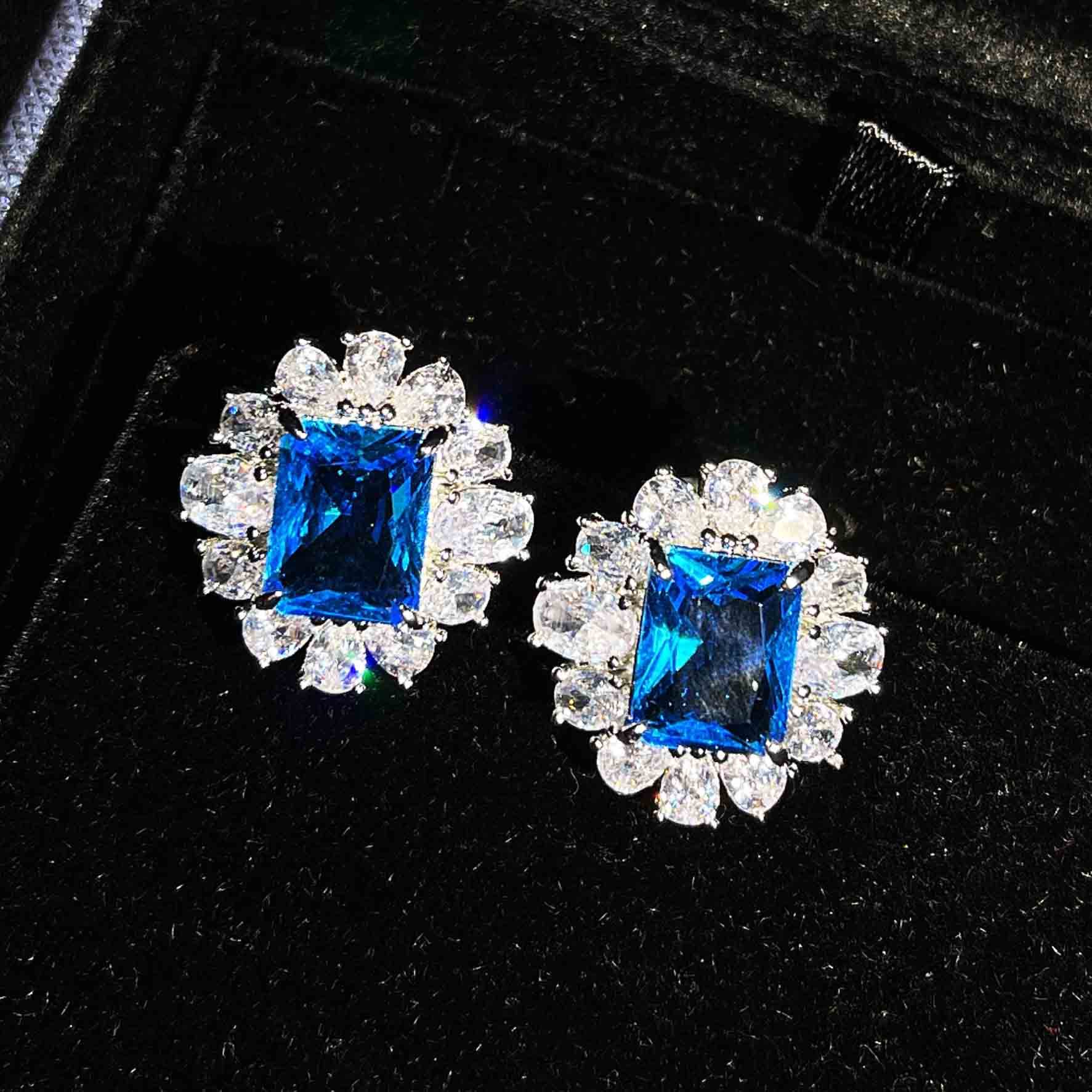 Color Treasure Set Ascher Yellow Diamond Topaz Blue Argyle Pink Square Diamond Ring Earrings Pendant display picture 16