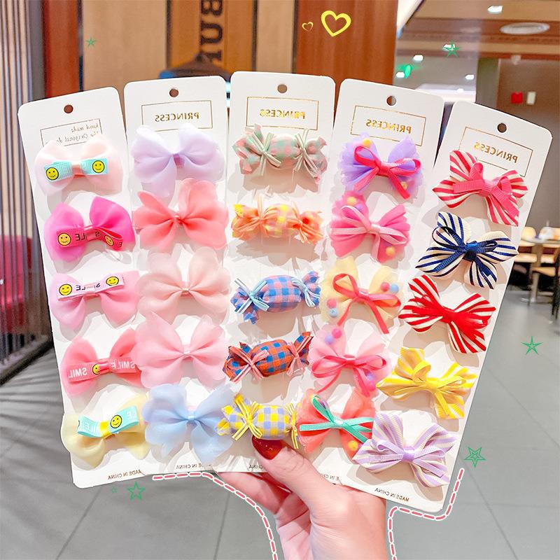 兒童網紗發夾五件套包布鴨嘴夾女童不傷發側邊夾甜美發卡可愛發飾