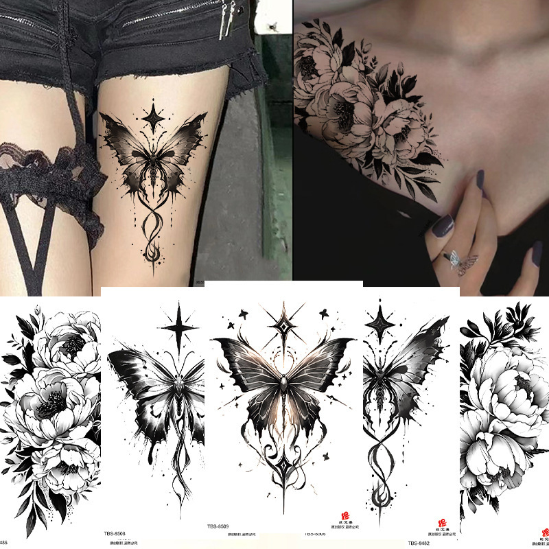 Source Factory Plain Flower Big Butterfly Temporary Tattoo Stickers Waterproof and Sweat-proof Realistic Long-lasting Cross-border Special Supply Source