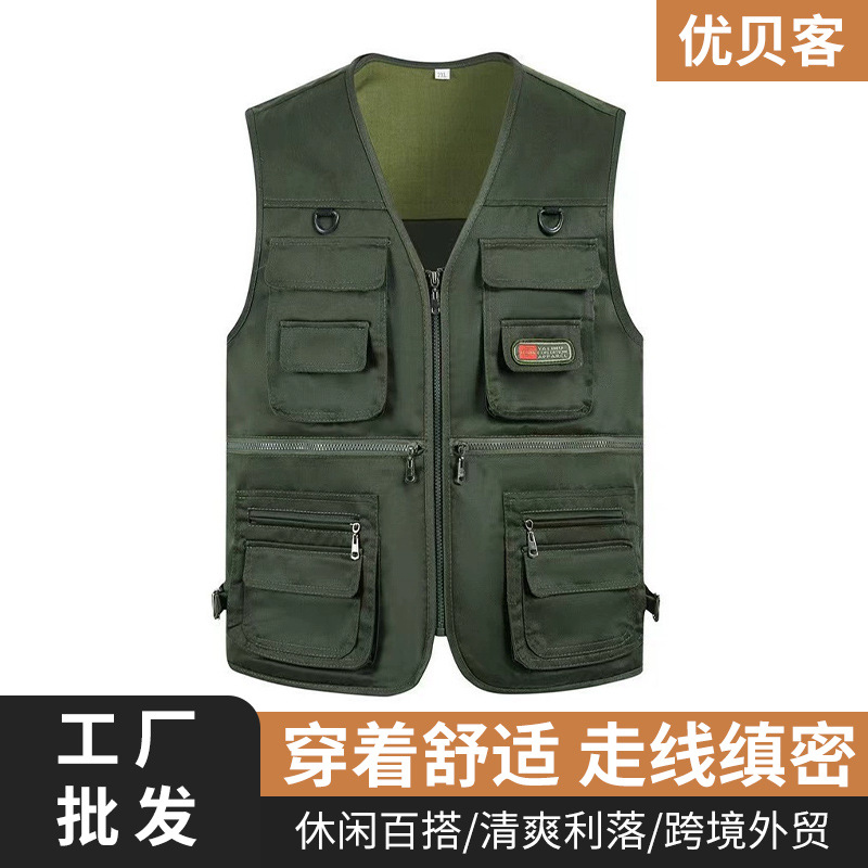 Cross-Border Outdoor Multi-Pocket Vest Men's Fishing Vest Photography Middle-Aged Men's Tops Work Clothes Middle-Aged and Elderly Dad Wear