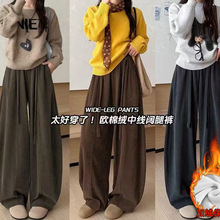 加绒高品质真欧棉绒中线阔腿裤2025年秋冬新款显瘦宽松慵懒风女裤