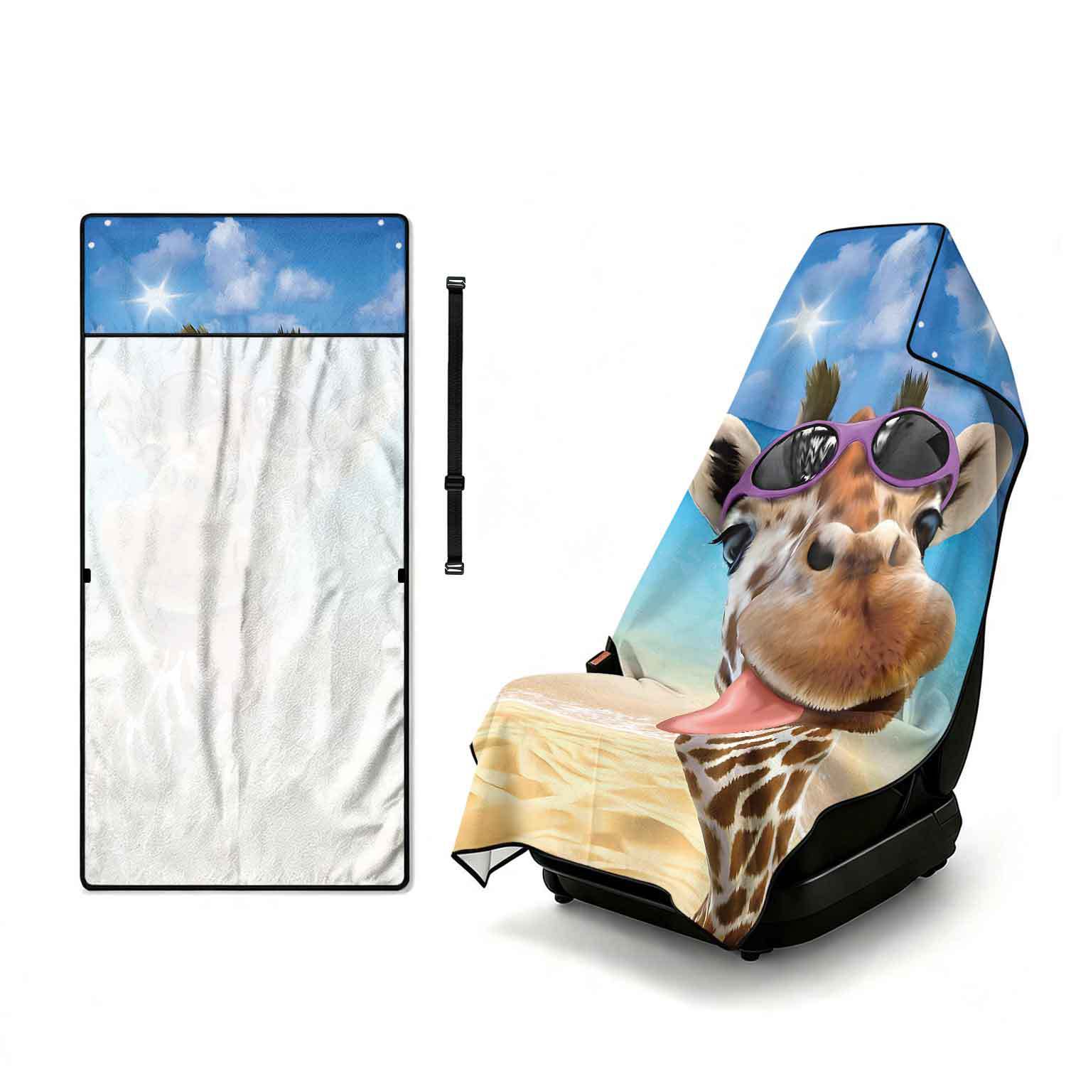 Printed bath towel and car seat cover 2-in-1, ultra-fine fiber outdoor beach and car dual-use universal seat cushion