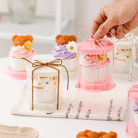 网红小熊玛德琳纸杯蛋糕包装盒圆形2寸小蛋糕打包盒子六一儿童节