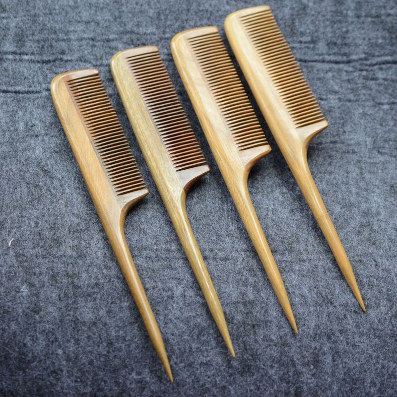 厂家直销天然绿檀木梳子 21CM  微瑕C级精品细齿加厚尖尾梳|undefined