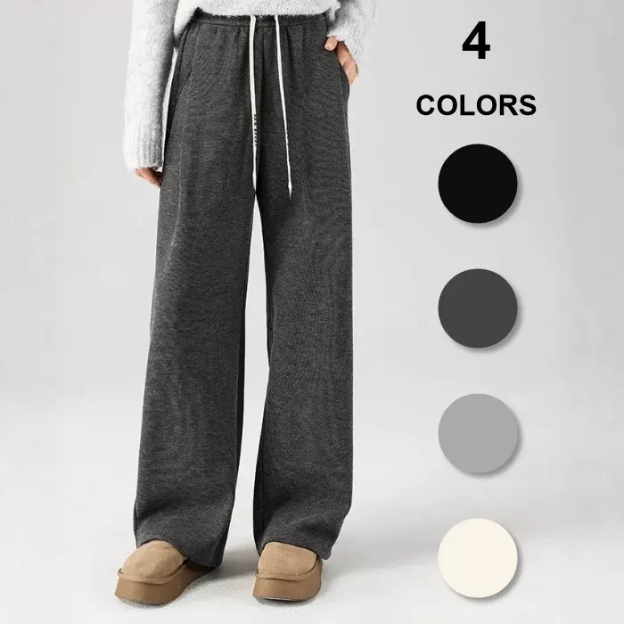 9968-1秋冬加厚羊毛桑蚕丝保暖直筒阔腿裤女高腰显瘦垂感休闲裤