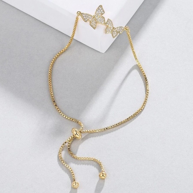 Elegant Butterfly Bangle With Zircon Inlay Adjustable Gold Plated_voghion.com