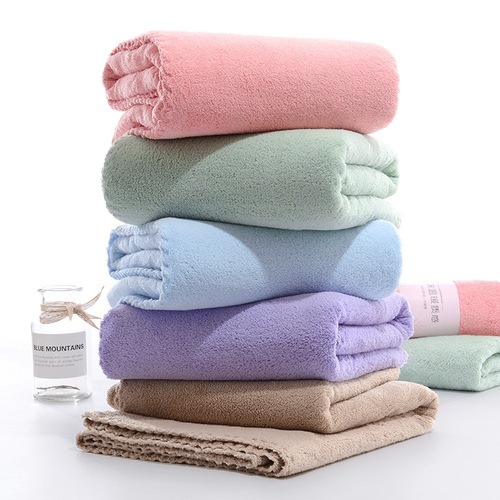 Factory coral velvet bath towel for men and women household large towel plain cut edge large bath towel soft absorbent beach towel wholesale