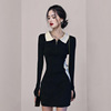 T-1144# 毛衣翻领连衣裙2022秋冬新款名媛长袖气质显瘦修身针织包臀一步裙