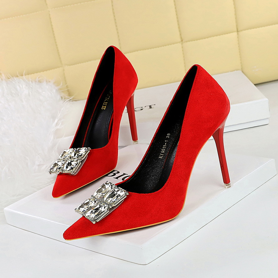 Elegant Pointed Toe Stiletto Heel Pumps With Rhinestone Buckle_voghion.com