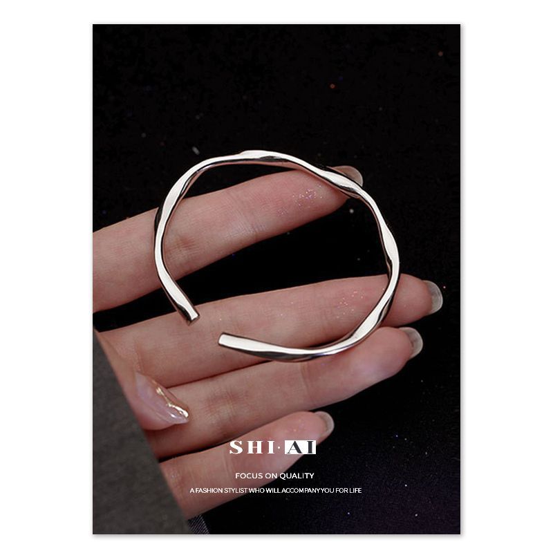 強推款!999純銀莫比烏斯環手镯時尚高級感素圈足銀手镯手環送女友