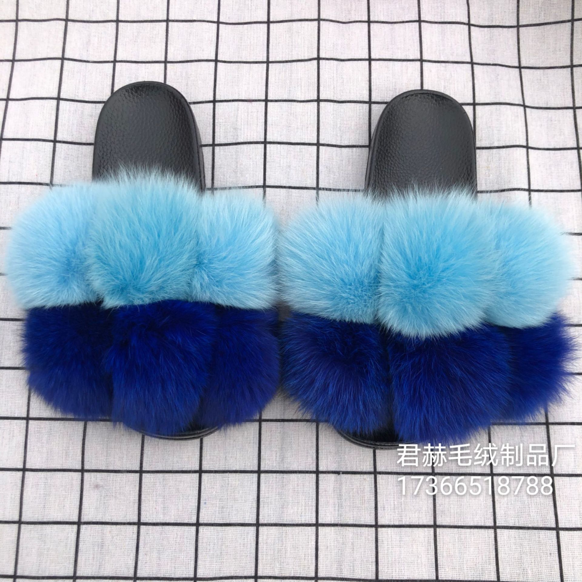 Zapatillas de bola de piel Zapatillas de bola de piel de ratón de zorro real Zapatillas de piel Zapatillas de piel Zapatillas de una palabra Sandalias y zapatillas