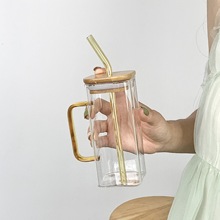 方形玻璃杯带把手家用ins高颜值吸管水杯女耐高温平底可加热杯子
