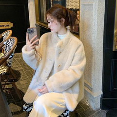 2025新款加厚水貂绒皮毛一体毛毛外套女冬季短款立领皮草大衣