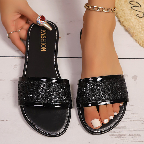2025 Spring and Summer European and American Fashion Trend Ins Loose-Fit Outdoor Beach Simple Flat Slippers