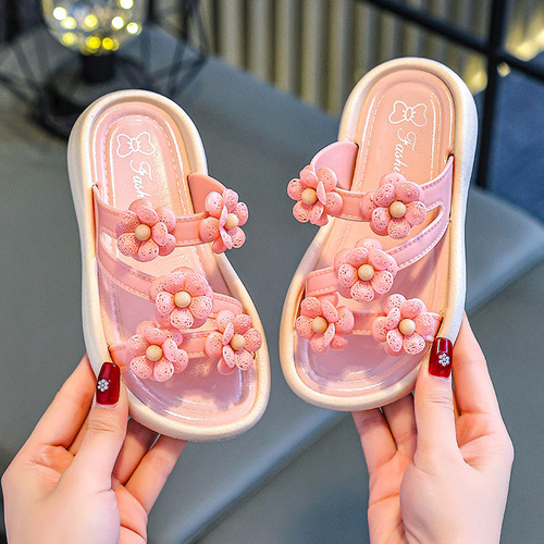 2025 Summer Girl Bath Soft Sole Anti-Slip Cartoon Small Flowers Girls Children Slippers Children Slippers Squeezable Sensation