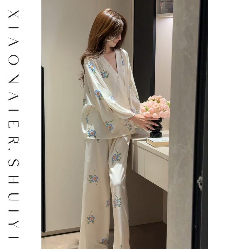 【Cloud Sleeve Flower Shadow】Chinese-style high-end pajamas, top and pants for women, slimming and suitable for outerwear 【Cloud Sleeve Flower Shadow】Chinese-style high-end pajamas, top and pants for women, slimming and suitable for outerwear