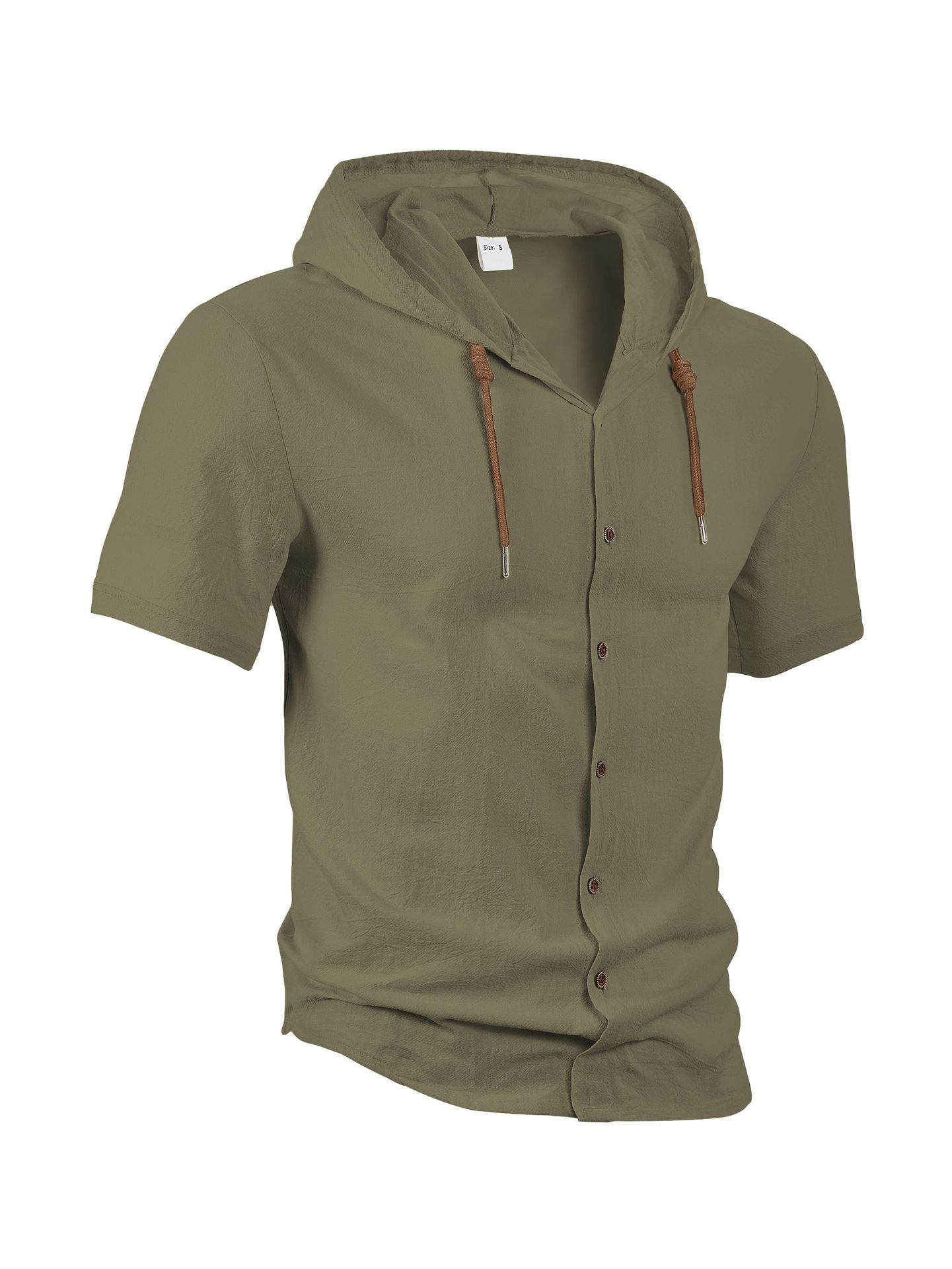 Amazon americano lino camisa de hombre comercio exterior moda ocio verano transpirable delgado con capuzas de manga corta chaqueta cardián