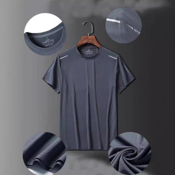 Summer Breathable New Men's Quick-drying Short-sleeved Thin Casual Ice Silk T-shirt Sports Casual Top Boutique Men's Wear