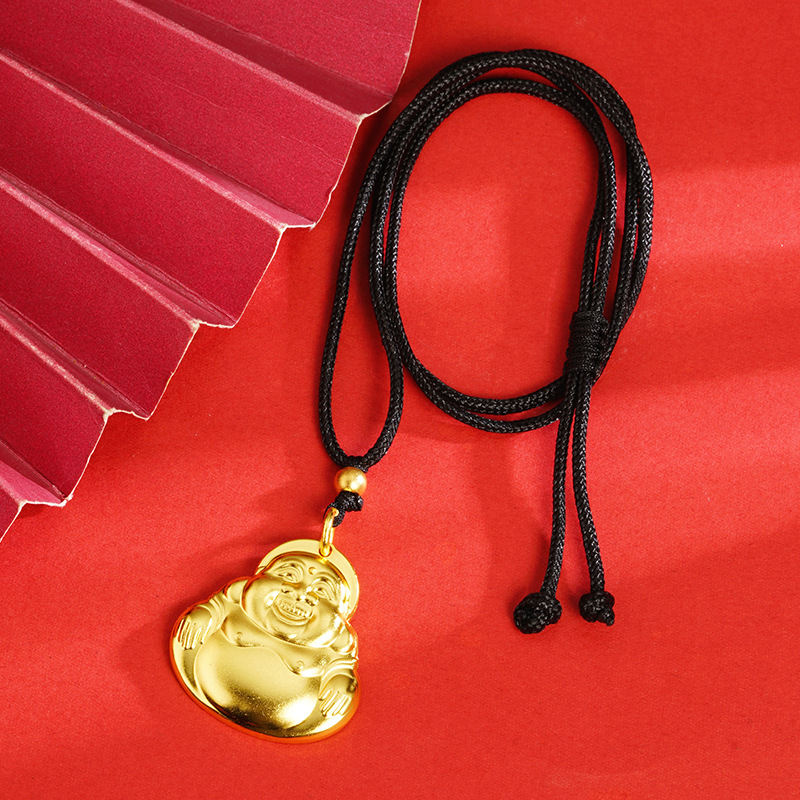 Antiguo patrimonio arena oro Maitreya collar tienda de oro mismo estilo hombres y mujeres vintage cobre aleación joyería colgante cuerda negro colgante