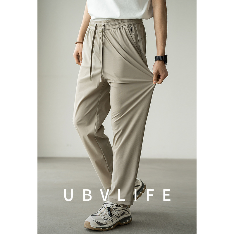 Cooling Four-Way Stretch Thin Ice Silk Wide-Leg Pants for Men 2026 Summer Outdoor Sports Business Casual Commuting Long Pants