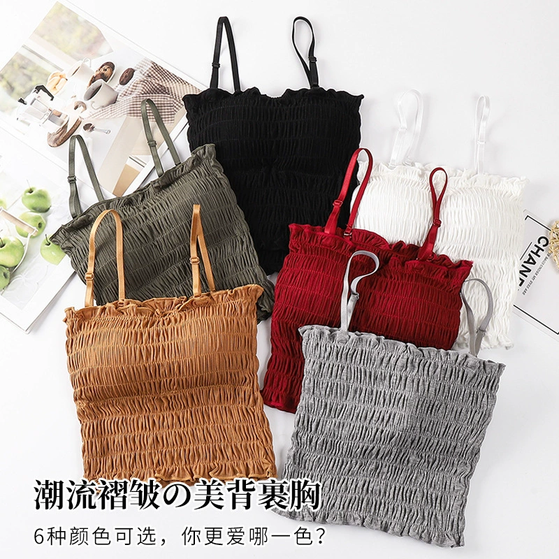 Взрывной съемный ремешок на груди однотонный девушка студентка Красивая обернутая спиной грудь плиссированный жилет тонкий дышащий Женский