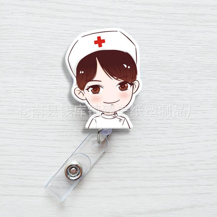 Nueva linda moda coreana de dibujos animados hebilla fácil de tirar tarjeta de trabajo clip de insignia certificado hebilla telescópica clip de insignia al por mayor