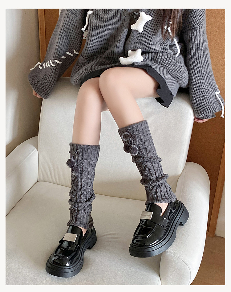 Scaldamuscoli Bootshang Calzini di cotone per donna Autunno e inverno Calzini intrecciati in pile Ball Lolita Retro Coprigambe in lana lavorata a maglia_voghion.com