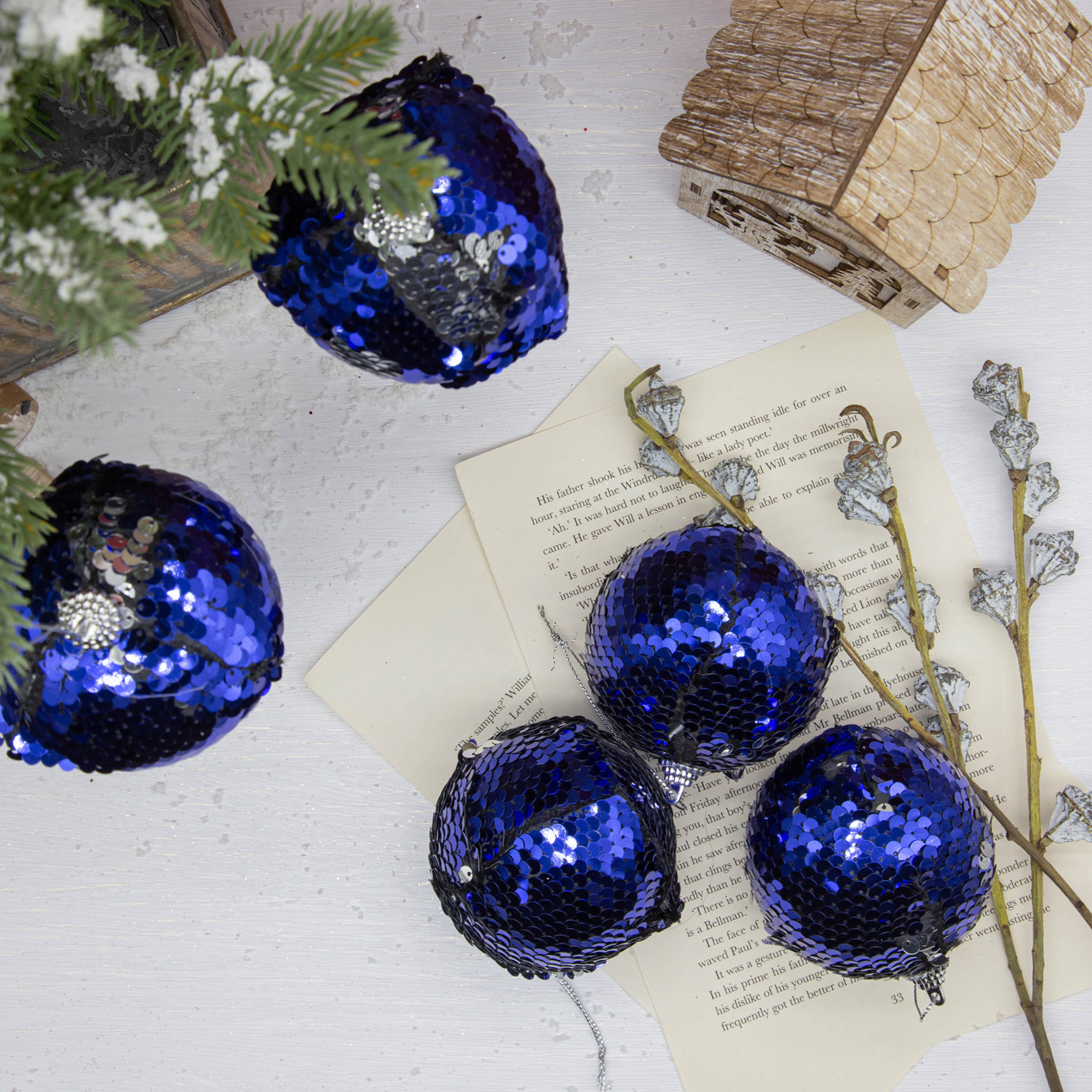 En stock Venta caliente lentejuelas espuma material Navidad bola Navidad árbol colgante 8cm 6 Pack Navidad decoración suministros