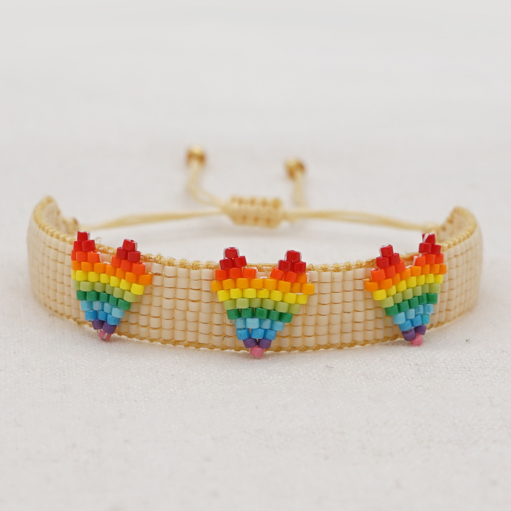 Simple Ethnic Style Rainbow Heart Hand-woven Rice Bead Couple Bracelet display picture 18