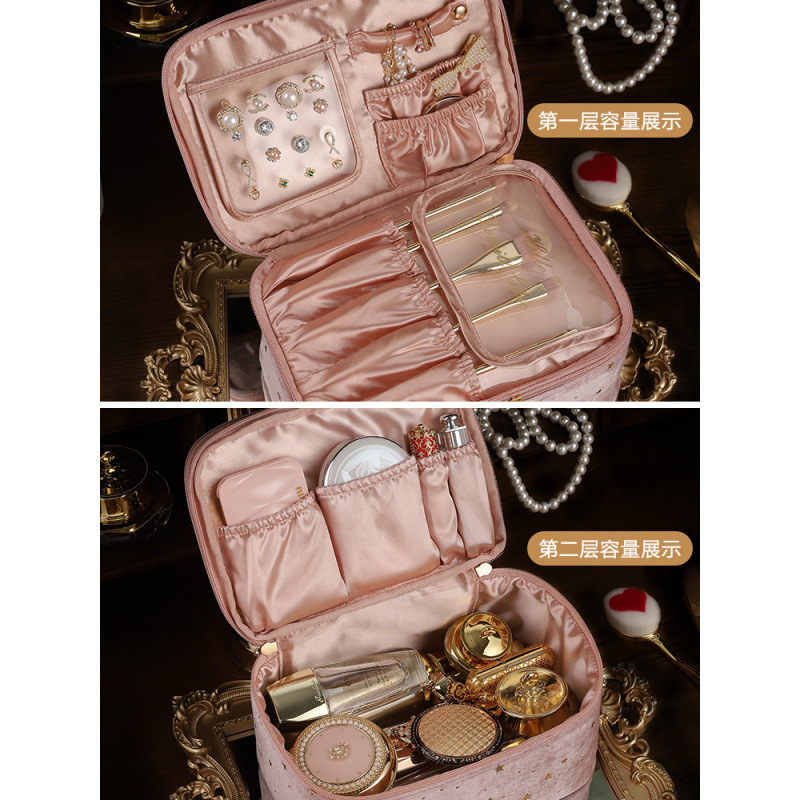 Bolsa de maquillaje de gran capacidad portátil para salir grande 2025 bolsas de almacenamiento de maquillaje de terciopelo de viaje de mano para mujeres