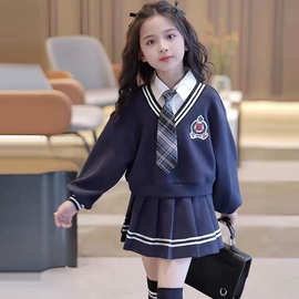 女童秋装学院风衬衫马甲百褶裙两件套2025新款中大童韩版休闲套装
