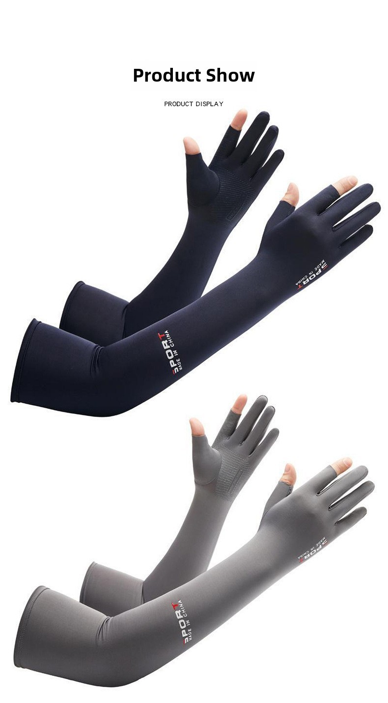 Summer Five-Finger Ice Sleeve Sunscreen Arm Ice Silk Sleeve Half-Finger Gloves for Men and Women Outdoor UV Driving Ride_viptrois.com