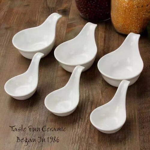 Pure white creative ceramic caviar spoon dipping plate ceramic hotel tableware dessert plate buffet seasoning plate