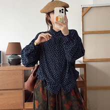 2025秋季新款复古宽松花边领长袖开衫上衣休闲百搭小衫印花女衬衫