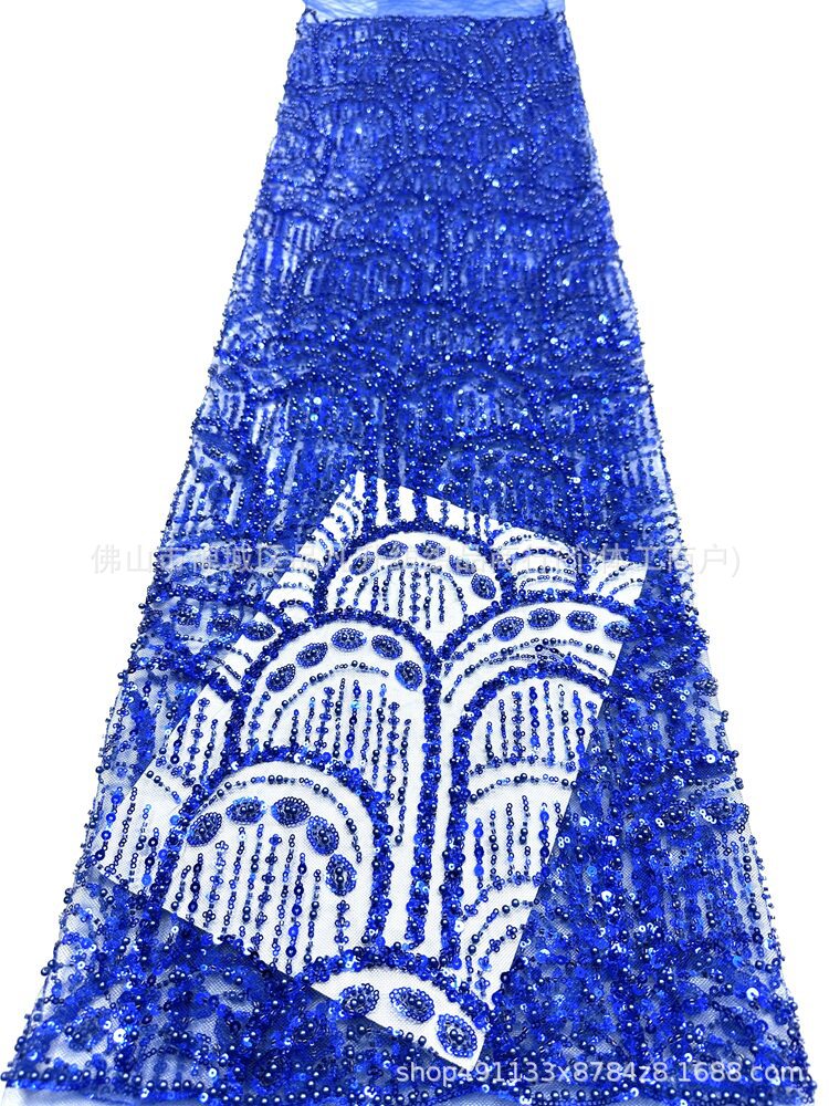 Tejido de bordado de perlas tridimensionales de bordado de perlas de clavos de moda atmósfera europea y americana vestido de boda vestido de moda tela