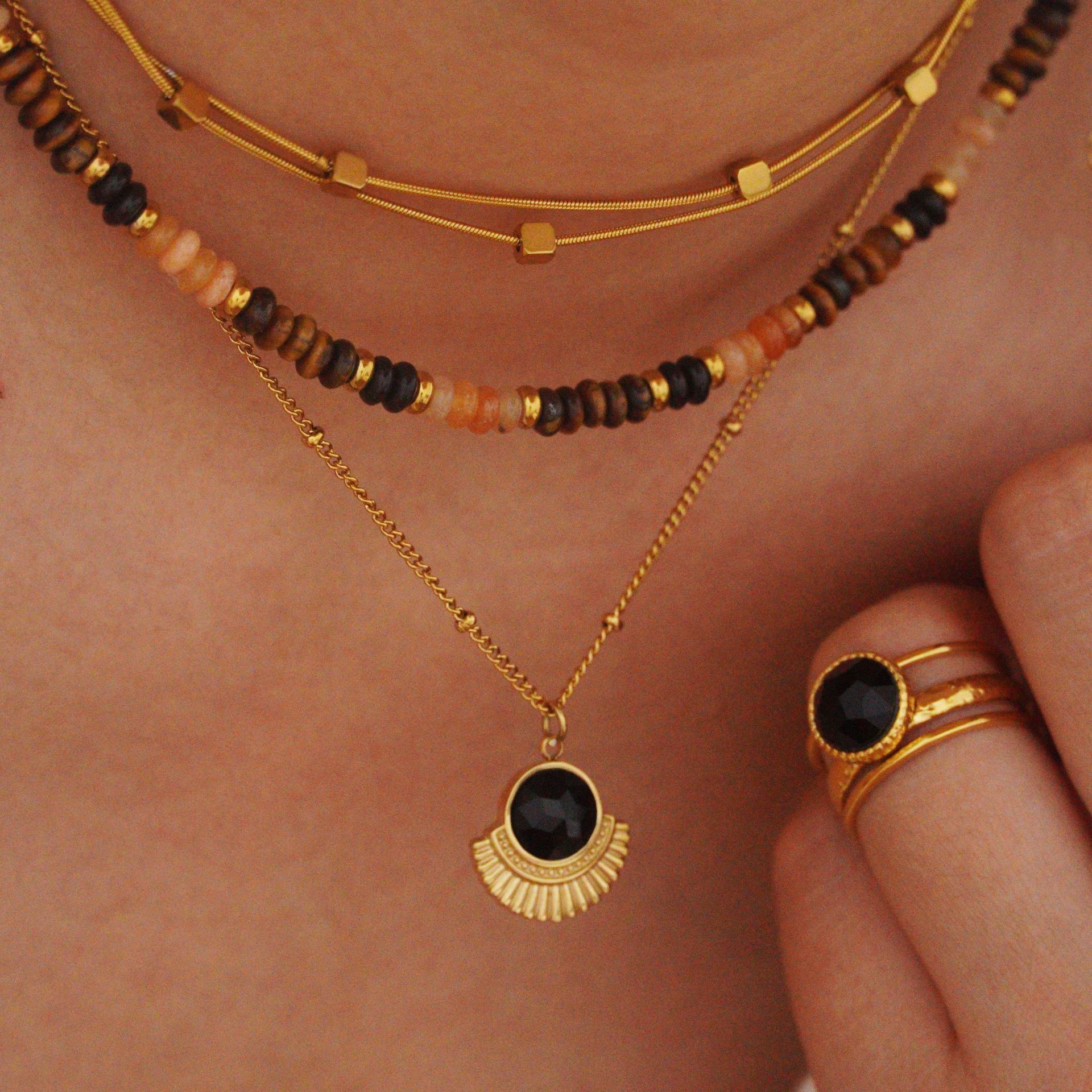 Simple Style Moon Natural Stone Titanium Steel Necklace In Bulk display picture 3