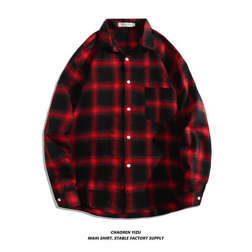 Men's Long-Sleeve Shirt, Korean-Style Plaid Shirt, Trendy Street-Vendor Jacket for Young Men
